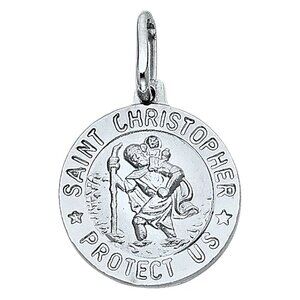 New 14K White Gold St. Christopher Round Medal Pendant Charm